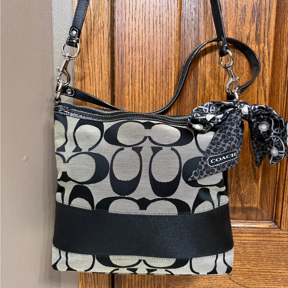 Coach Signature Stripe Convertible Bag & Matching Wristlet Set - Black/Grey